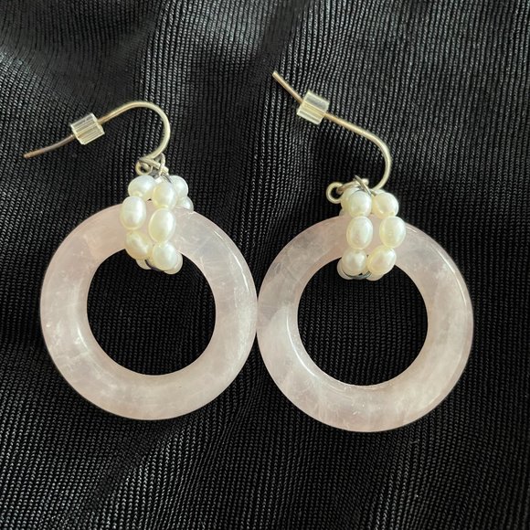 Rose quartz and seed pearl earrings - Picture 1 of 2